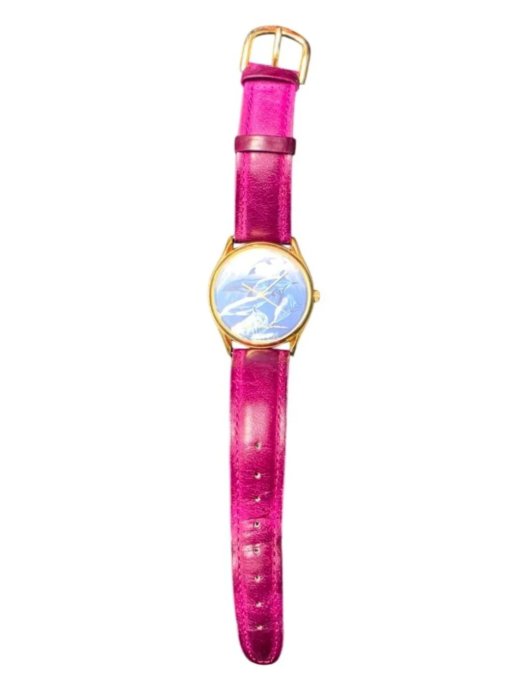 Vintage Christian Riese Lassen Dolphin Watch Pink Leather Band Original Box